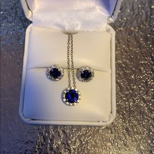 Blue and white sapphire necklace and earrings